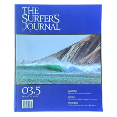Capa da revista The Surfer's Journal Brasil 03.5 com surfista em tubo cristalino e montanha ao fundo. Edição traz matérias sobre Austrália, Alasca e Indonésia.
