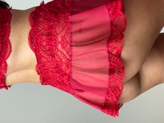 Conjunto de lingerie com saia Dellandrea vermelho - comprar online