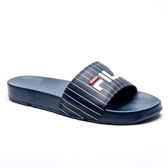 Chinelo Fila Masculino Azul Marinho com Listras Branca e Logo Classico da Fila