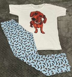 Pijama ADULTO pantalón largo y remera corta media estación perro salchicha