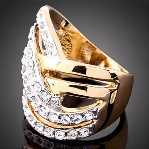 Moda feminina oco multi-camada enrolamento anel incrustado cristal zircão anel