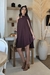 Vestido (macacão) Azaleia - Vestido Curto Ombro Único com Flor Estruturada - Cobre e Chocolate