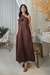 Vestido Rosa - Vestido Longo com Maxi Flor - Verde e Marrom - Jardim Onoda - Moda Feminina