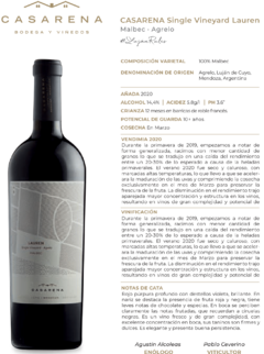 CASARENA SINGLE VINEYARD LAUREN - Malbec - Bendita Barrica