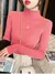 Elegante sólido básico de malha topos feminino gola alta camisola manga longa - New Legend