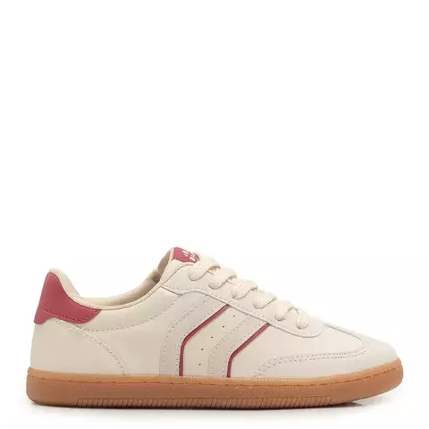 Tênis Recortes Off White com Rosa