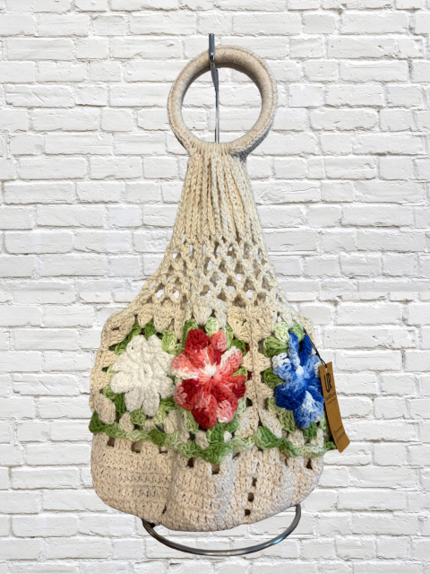 Bolsa Crochê Argola Flores