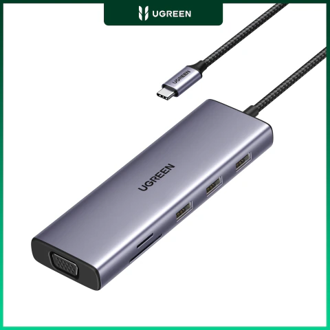 Hub adaptador usb-c ugreen 9 en 1 hdmi 4k vga rj45 sd/tf