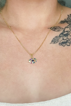 Colar Pingente Olho Grego com Zircônia Multicolor Banhado em Ouro 18k (CL0119) - comprar online