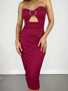 Vestido Feminino Midi em Ribana Sem Alça com Recorte e Fivela Barbara Ref. 1382 - loja online