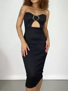 Vestido Feminino Midi em Ribana Sem Alça com Recorte e Fivela Barbara Ref. 1382 - comprar online