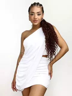 Conjunto Feminino em Suplex Saia Curta e Blusa Assimétrica Camile Ref. 1315