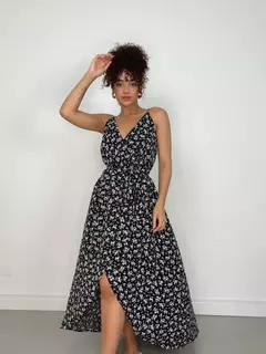Vestido Feminino Longo de Alça Transpassado Estampado Mirian Ref. 1299