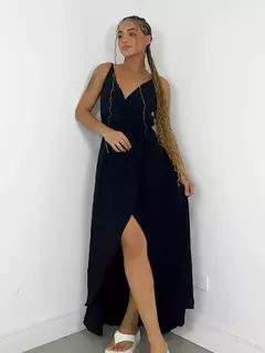 Vestido Feminino Longo em Viscolinho de Alça Transpassado Meire Ref. 1299 - Be Level