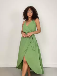 Vestido Feminino Longo em Viscolinho de Alça Transpassado Meire Ref. 1299 - comprar online