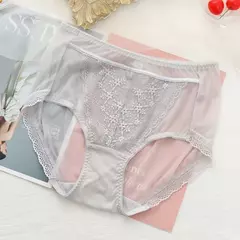 Calcinha de renda transparente feminina tamanhos grandes com cintura alta verão sexy malha oco para fora cuecas femininas plus size - loja online