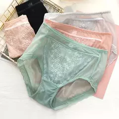 Calcinha de renda transparente feminina tamanhos grandes com cintura alta verão sexy malha oco para fora cuecas femininas plus size