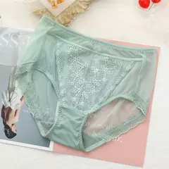Calcinha de renda transparente feminina tamanhos grandes com cintura alta verão sexy malha oco para fora cuecas femininas plus size - Be Level