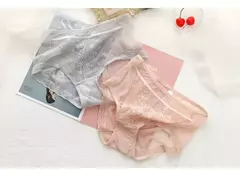 Calcinha de renda transparente feminina tamanhos grandes com cintura alta verão sexy malha oco para fora cuecas femininas plus size - comprar online