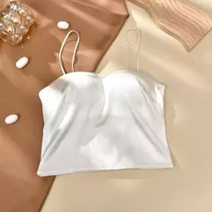 Seda cetim verão top mulheres cami sexy cinta camisola regatas lingerie feminino top renda regata feminina sutiã costura femininas grátis regatas sem sutian bojo dormir alcinha blusa femininos soutien colete corsés cue - Be Level