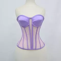 Feminino sexy multicolorido elegante moda personalidade net rosto espartilho emenda net espartilho cintura espartilho