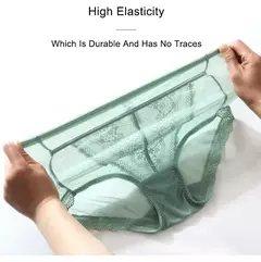 Imagem do Calcinha de renda transparente feminina tamanhos grandes com cintura alta verão sexy malha oco para fora cuecas femininas plus size