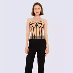 CEINTHRONEZ Sexy Transparente Moda Fishbone Espartilho Malha Push Up Bralet Espartilho Feminino - Be Level