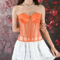 Feminino sexy multicolorido elegante moda personalidade net rosto espartilho emenda net espartilho cintura espartilho