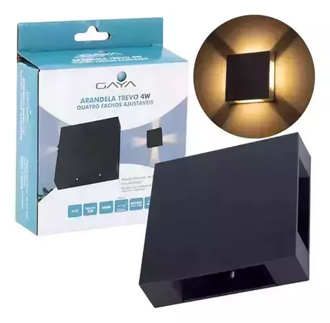 Arandela Trevo 4 Fachos Ajustável Gaya 4w 3000k Ip65 Preto