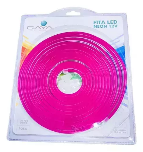 FITA NEON SLIM 12V 5MT 7W ROSA 400 LUMENS/M IP65