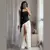 Moda contraste feminino com decote em v estilingue vestido longo para mulher ele - VOLPE SHOPP