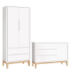 Cômoda com Porta e Guarda Roupa Infantil 2 Portas New Classic Branco com Pés Madeira Natural
