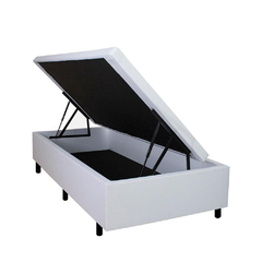 Cama Box Baú Solteiro 88x188x42cm Courino Linho Branco com Pistão a gás - comprar online