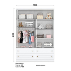 Cômoda e Guarda Roupa Infantil Americano 4 Portas Branco hp na internet