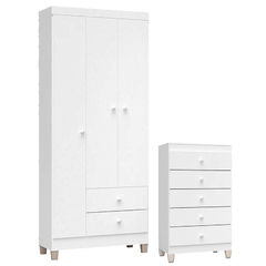 Cômoda Gaveteiro e Guarda Roupa 3 Portas Ternura Baby Branco Flex