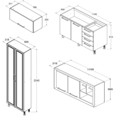Armario Cozinha Completo Ditália Aspen 4pc S/tampo Cv/br A48 - comprar online