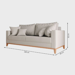 Sofá 3 Lugares Beny Base de Madeira Linho Cotton Cru. - MbOutlet