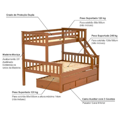 Imagem do Treliche Com Cama Casal Com Gavetas Madeira Maciça Castanho Claro Mobilistore