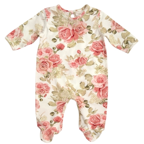 Enterito de Algodón y Lycra Estampa Rosas con detalles en Picot - comprar online