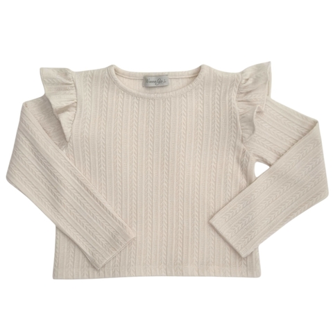 Remera en hilo tejido elastizado labrado con volados en los hombros - comprar online