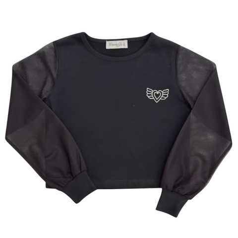 Remera de Jersey Soft Combinada con Marga de Red y Bordado en Lurex Plata - comprar online