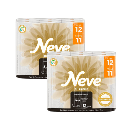 Kit 2 Papel Higiênico Neve Supreme Folha Tripla L12P11 - Total de 24 und.