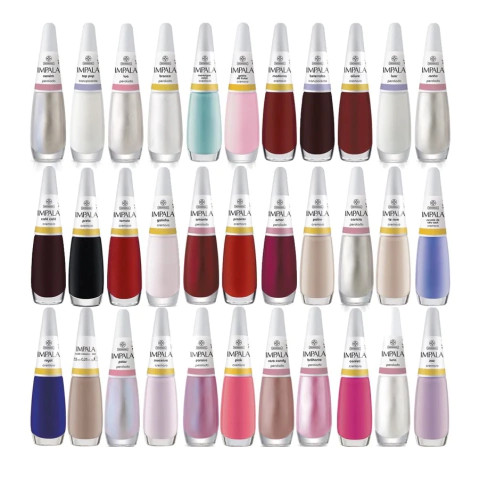 Kit 30 Esmaltes Impala para unha de mãos e pés - Cores Variadas
