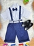 Conjunto Social Camisa Branca e Short Susp. Gravata Azul Marinho (0227AK)
