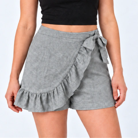 SHORT POLLERA MUJER TIRO ALTO ELASTIZADO CON LAZO GRIS - SHORT03