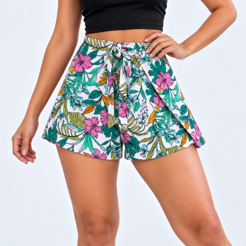 SHORT MONO CORTO MUJER FLORAL BLANCO FALDA ESCOTE HALTER - SHORT07BLA