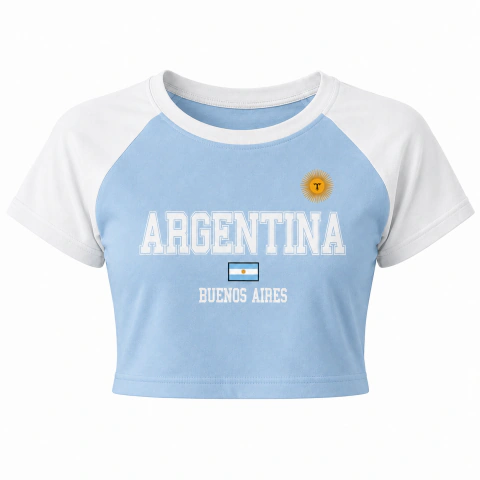 REMERA BABY TEE MUJER AJUSTADA Y2K CELESTE Y BLANCA – ARGENTINA SMREM29