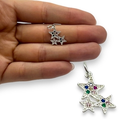 6233-6 Dije Triple Estrellas Multicolor (18 mm) Acero Blanco