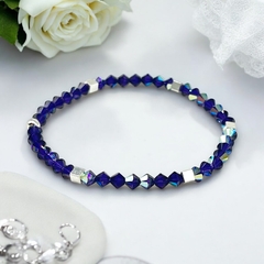 SWA-ELAS-4 Pulsera Elastizada Violeta con Cubos Plata Italiana