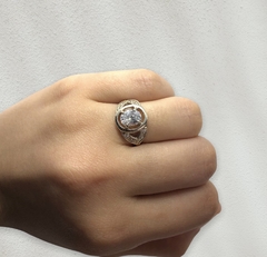AG489 Anillo Plata y Oro con Cubic Blanco Grande